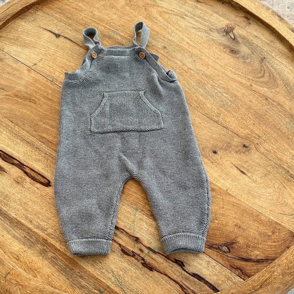 Gray Knit Baby Overalls - little planet